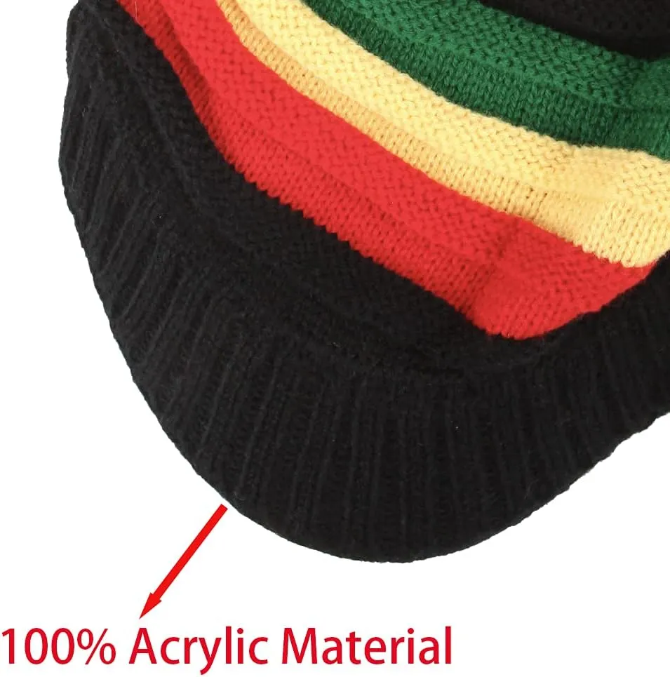 Wool Knit Rasta Hat Reggae Jamaican Cap Colorful Beanie Skull Hat Slouchy Baggy Cap Winter Autumn